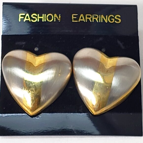 Gold, Silver Dual-Tone Stud Earrings Modern Stripe Design, 1"x1” Fashion Jewelry - Picture 3 of 7